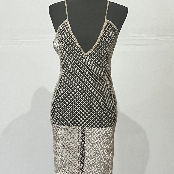 Zara tan mesh/net dress with metallic threading - Picture 6 of 7